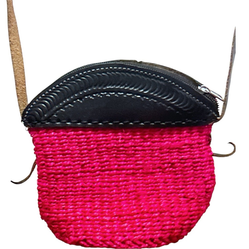 Ankara African Handmade Small Woven Crossbody purse Pink & Black